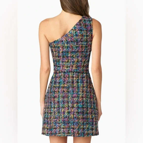 Shoshanna Zoie Beaded Multicolor One-Shoulder Dress